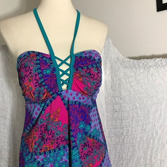 Just Beachin Pasley Floral Print Swimdress Size 12 - Picture 3 of 9
